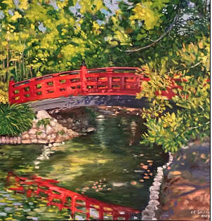 
Red Bridge in the Autumn Sun
