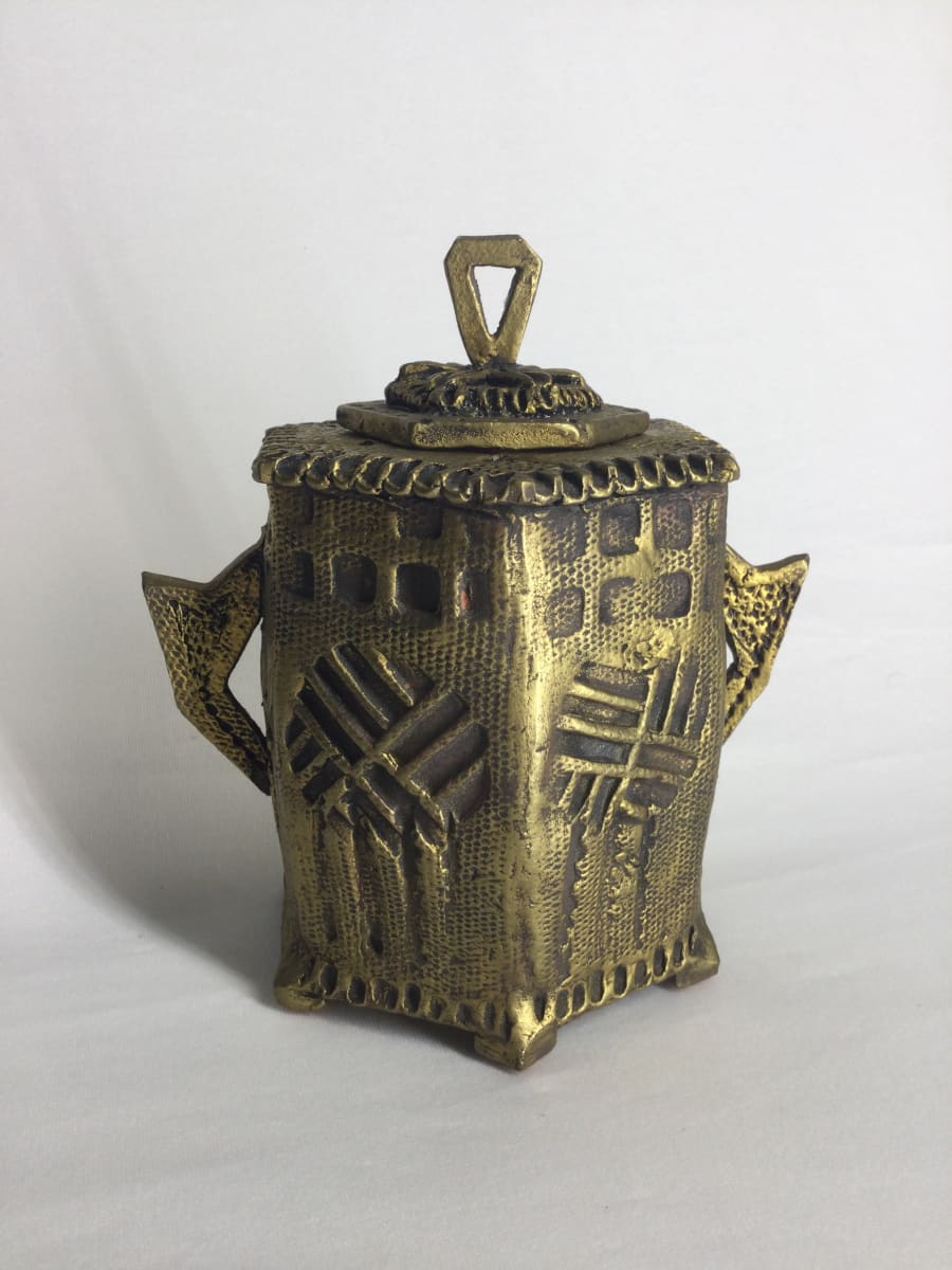 Small Gold Textured Lidded Vessel by Sylvia "Skip" Cunningham 