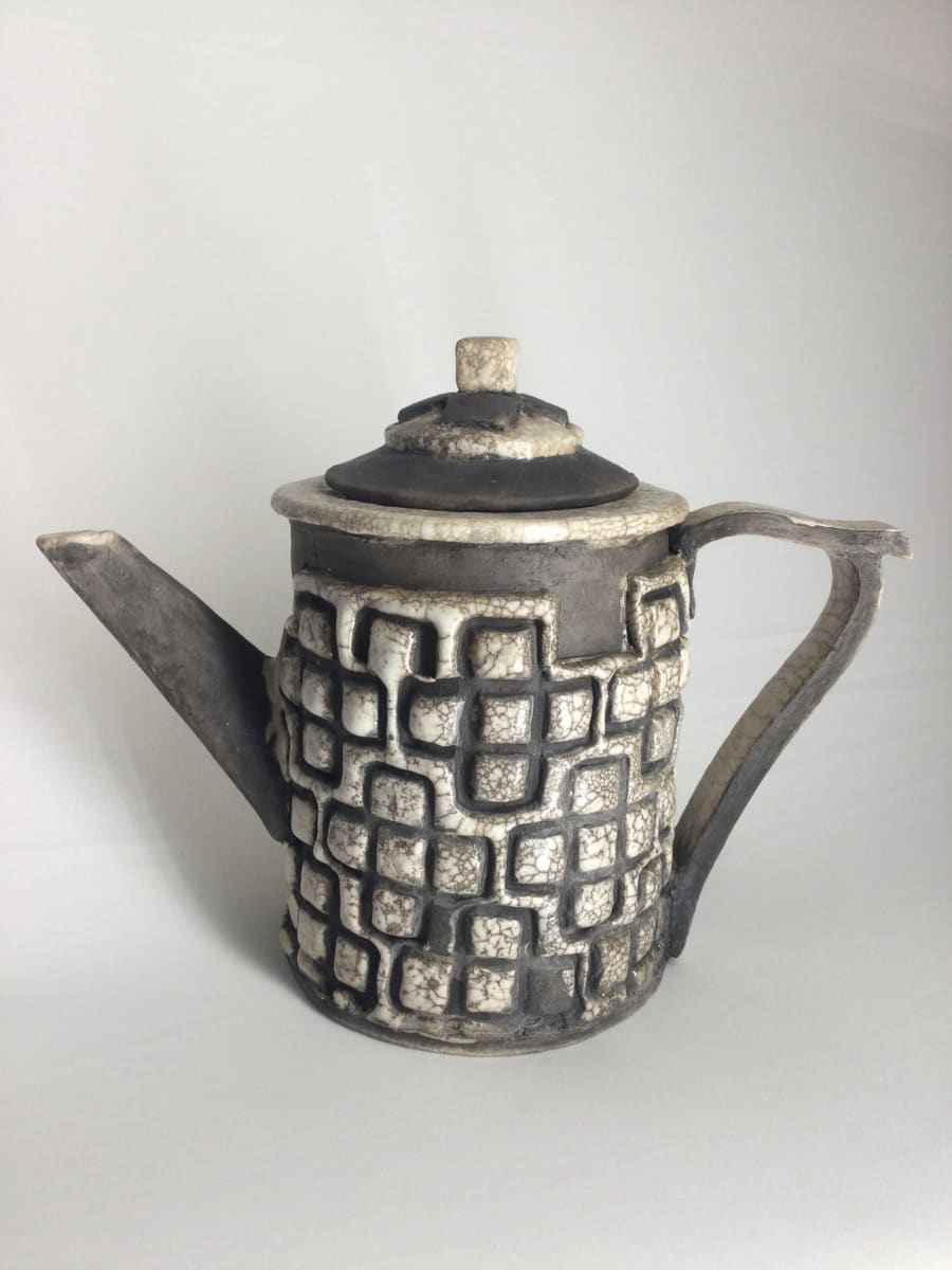 Black & White Raku Teapot by Sylvia "Skip" Cunningham 