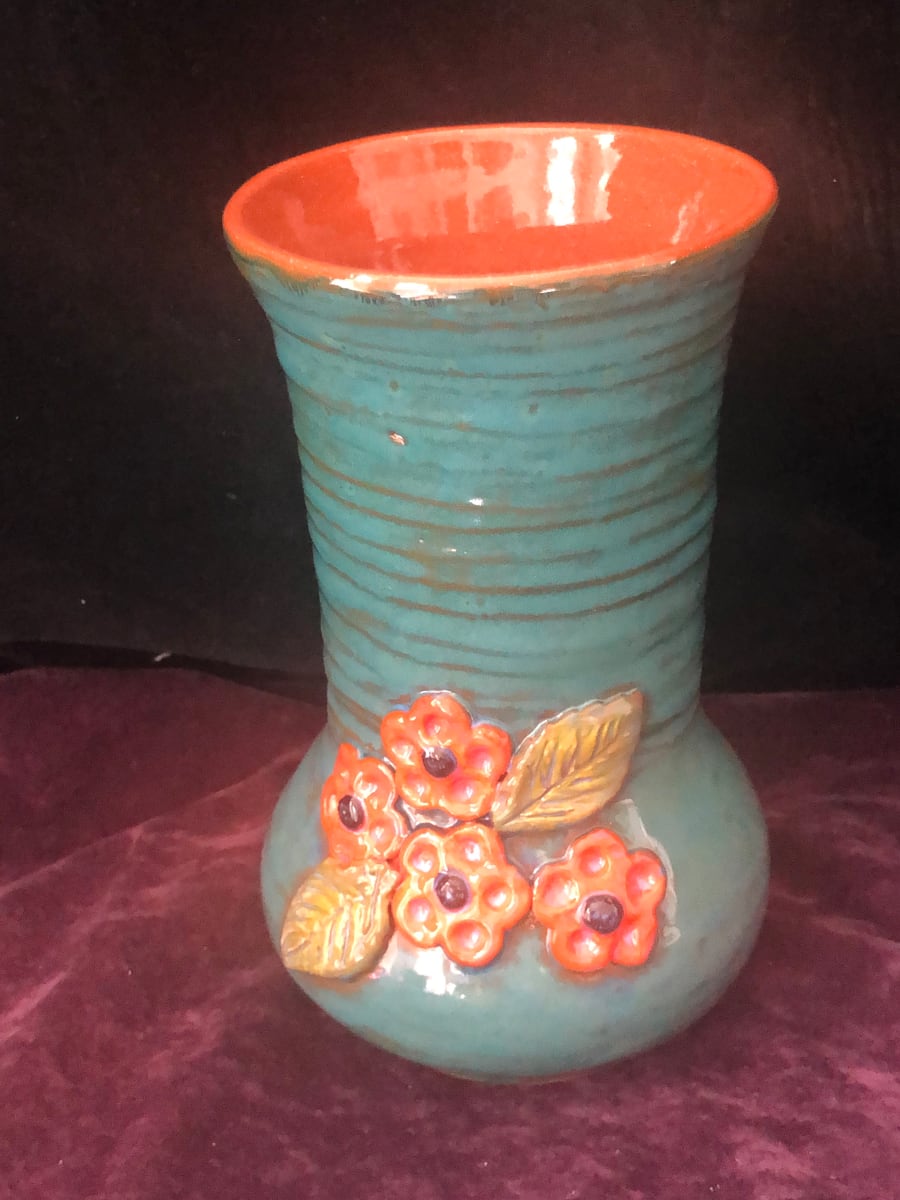 Green and Orange Flower Vase by Rebecca Hennessey 