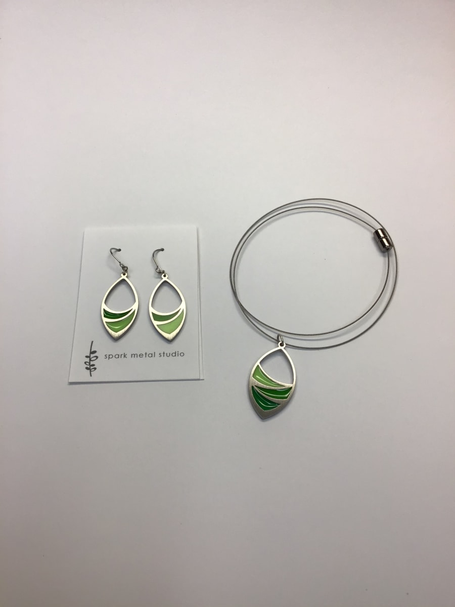 Leaf Wrap Necklace and Earrings in Green by Kathleen Dautel 