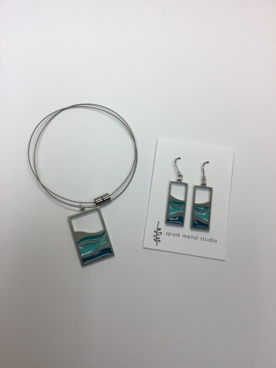 Wave Necklace and Earrings in Blue by Kathleen Dautel 