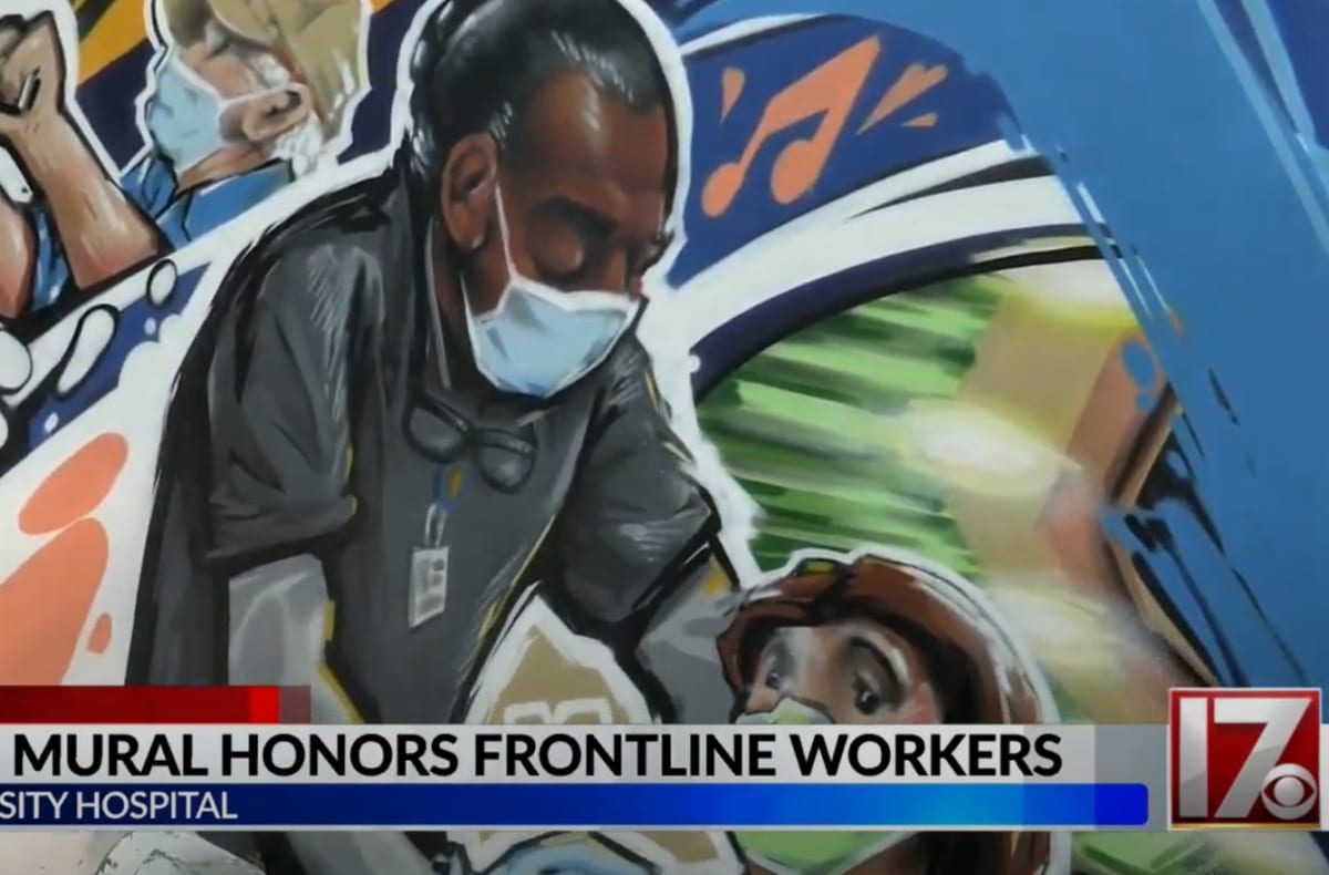 VIDEO - Local artist creates mural to honor pandemic frontline heroes at Duke Health by Sean Kernick 
