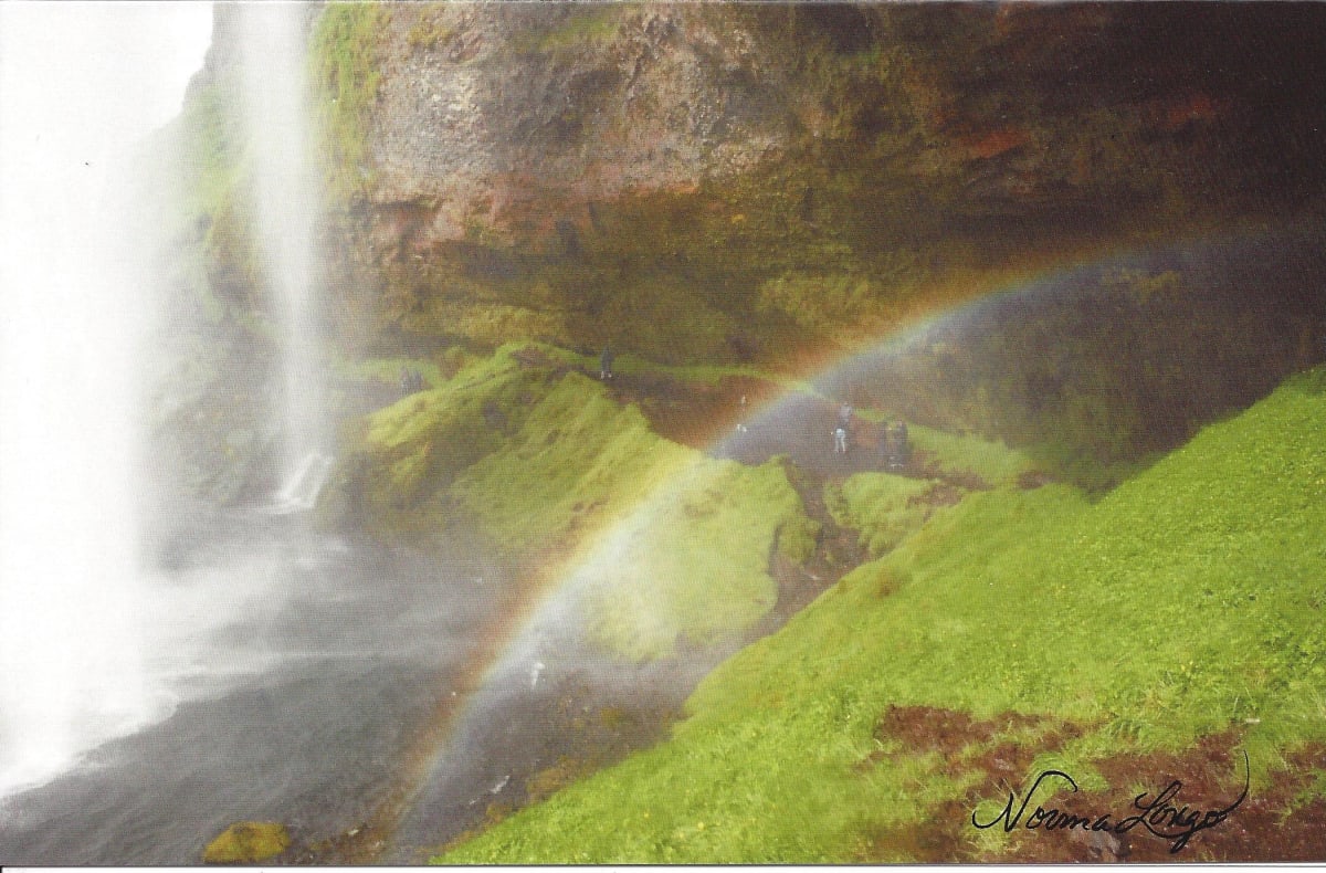 Rainbow at Seljalandsfoss card - blank inside by Norma Longo 