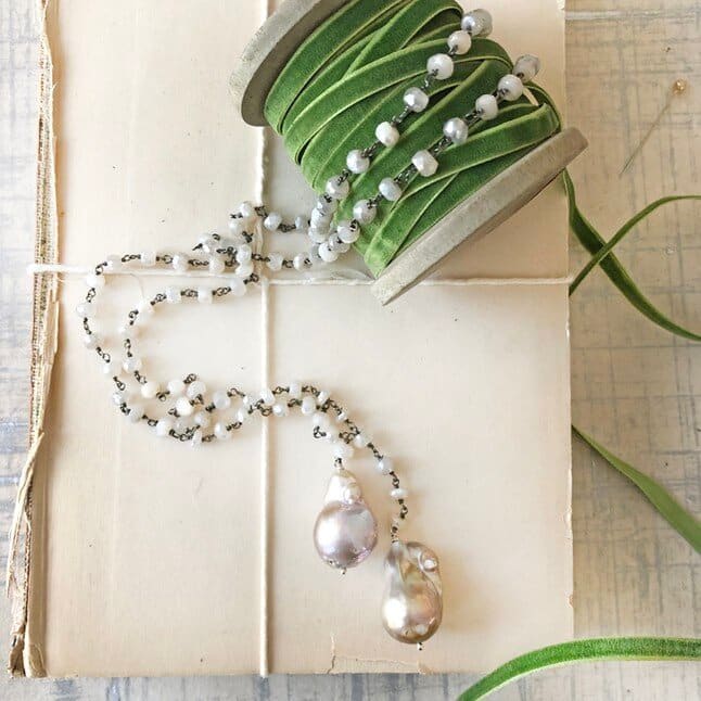 Moonstone & Baroque Pearl Lariat by Kayte Price 