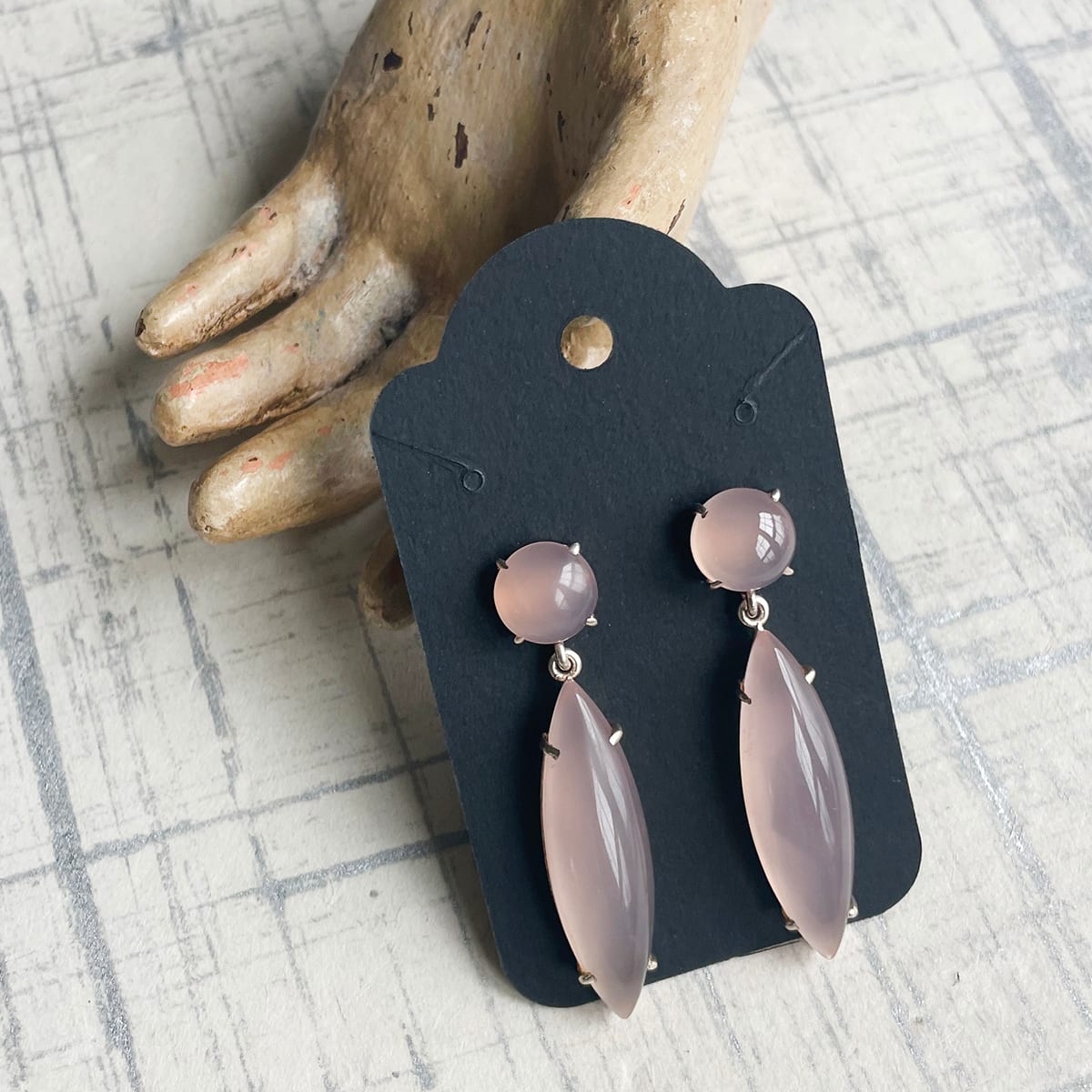 rose quartz earrings by Kayte Price 