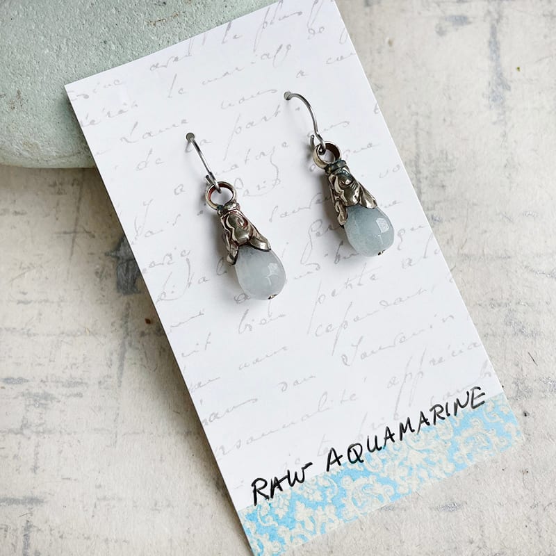 Raw Aquamarine Drop Earrings by Kayte Price 