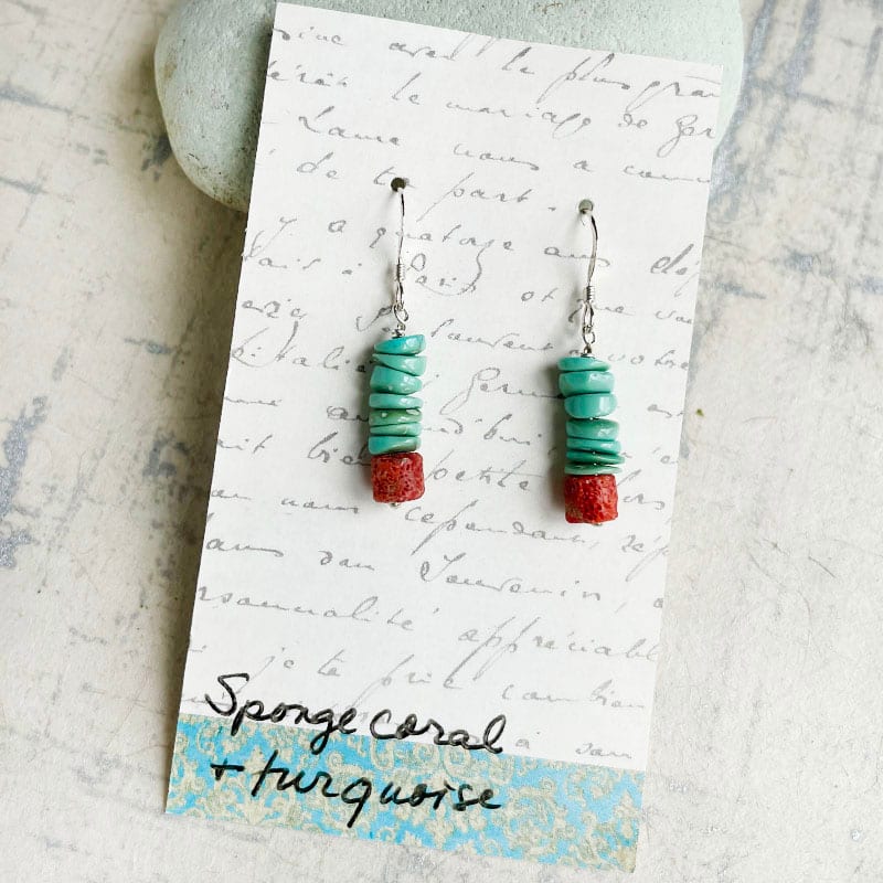 Sponge Coral & Turquoise Drop Earrings by Kayte Price 