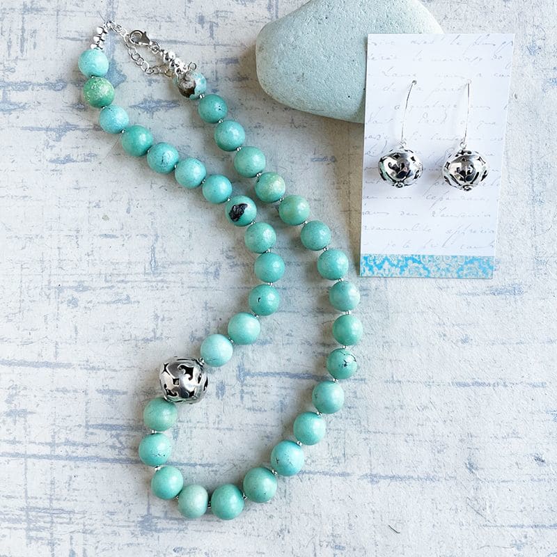 Turquoise & Turkish Silver Necklace (earrings pictured not included in price) by Kayte Price 