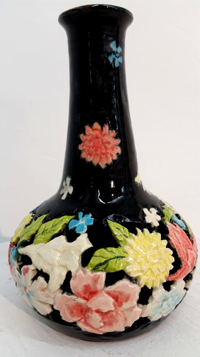 Vase - Black with Flowers 