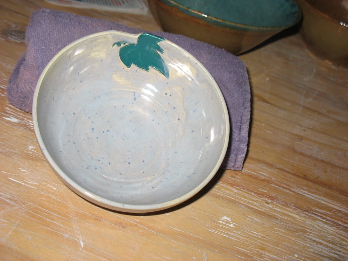 Grey Bowl with Green Leaf, Image 1.
