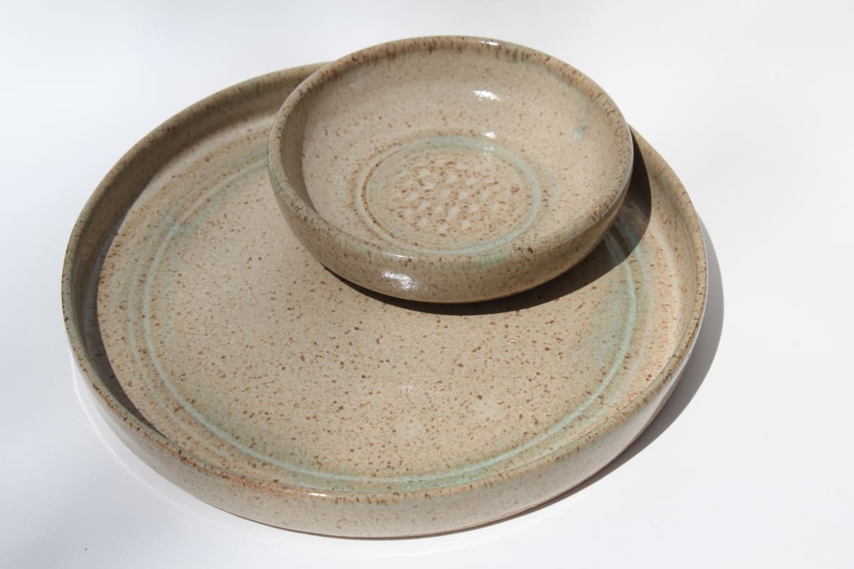 Bowl with Flat Dish - Blue Circle by inHIShandsart, Image 1.