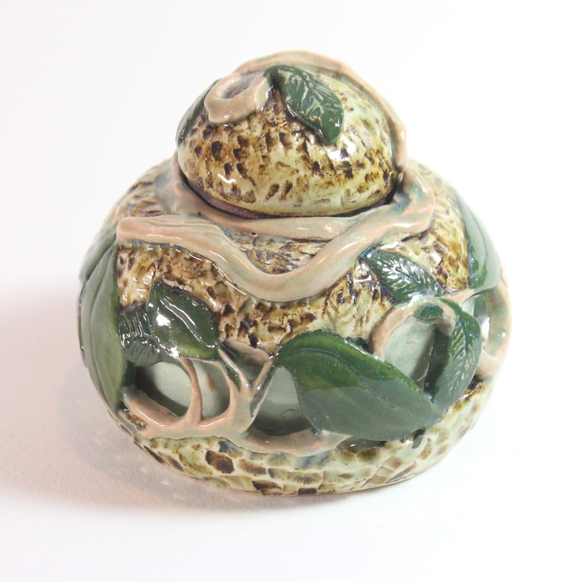 Sculpted Double-Walled Jar - Vines and Leaves - Lidded 