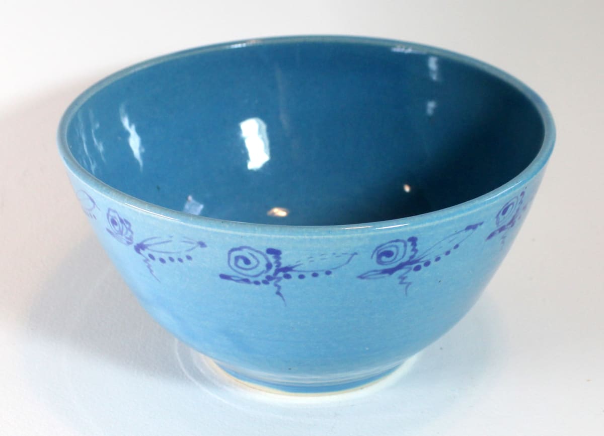 Turquoise Bowl with Blue Flourish 