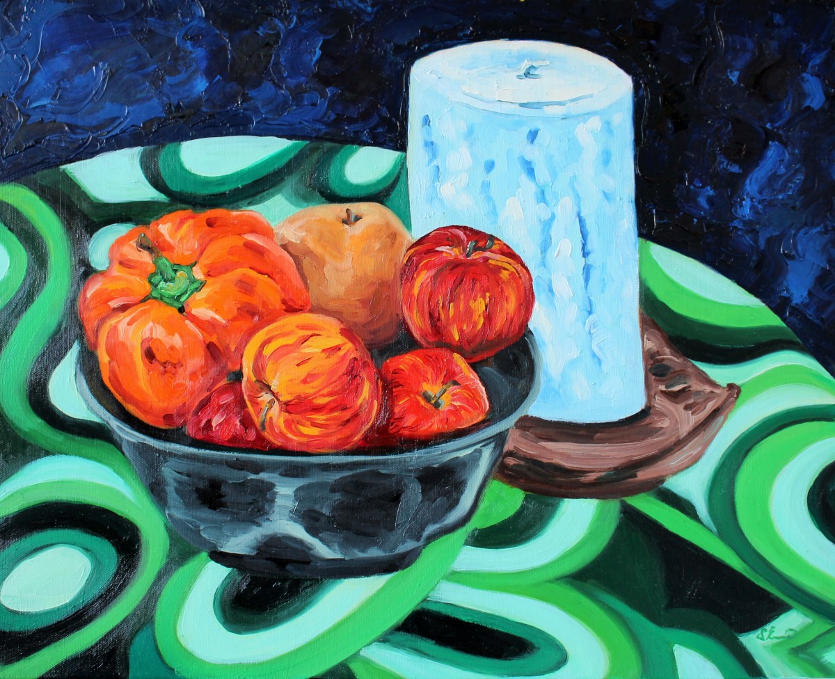 Still Life with Candle, Fruit, and Pepper by Sonya Kleshik 
