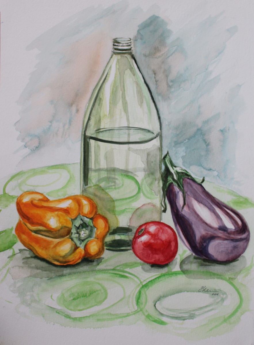 Still Life with Bottle and Vegetables by Sonya Kleshik 