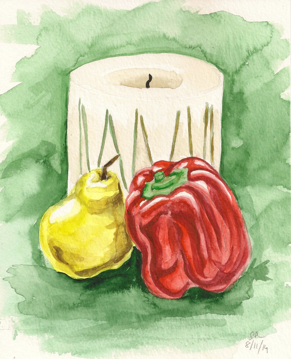 Still Life with Candle, Pepper and Pear by Sonya Kleshik 