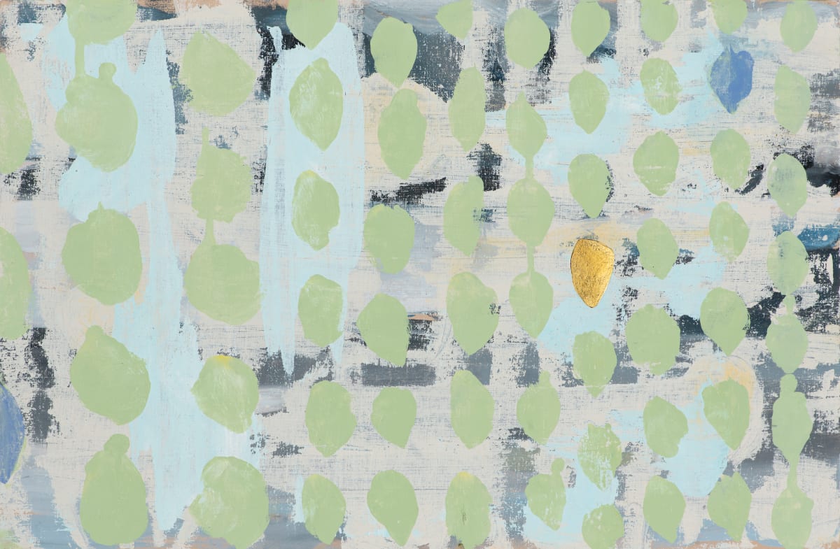Green dots with gold leaf by Shobha Jetmalani 
