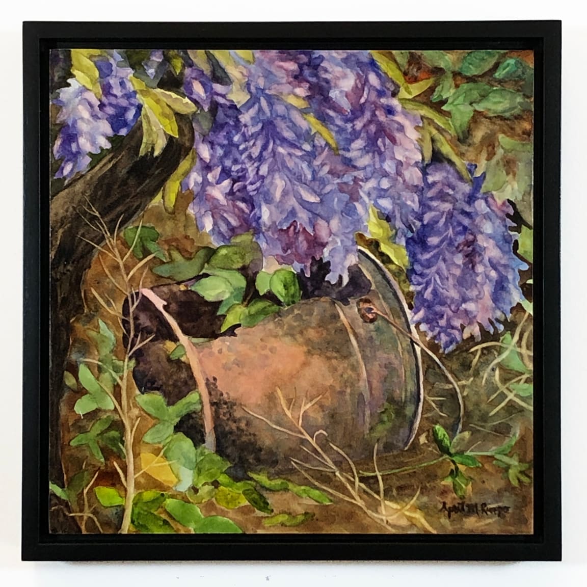 Wisteria in the Woods by April Rimpo  Image: Presented in a black floater frame
