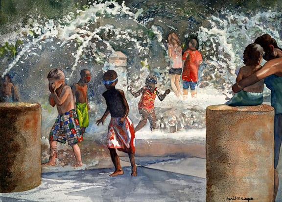 A Day at the Fountain - prints available by April Rimpo 