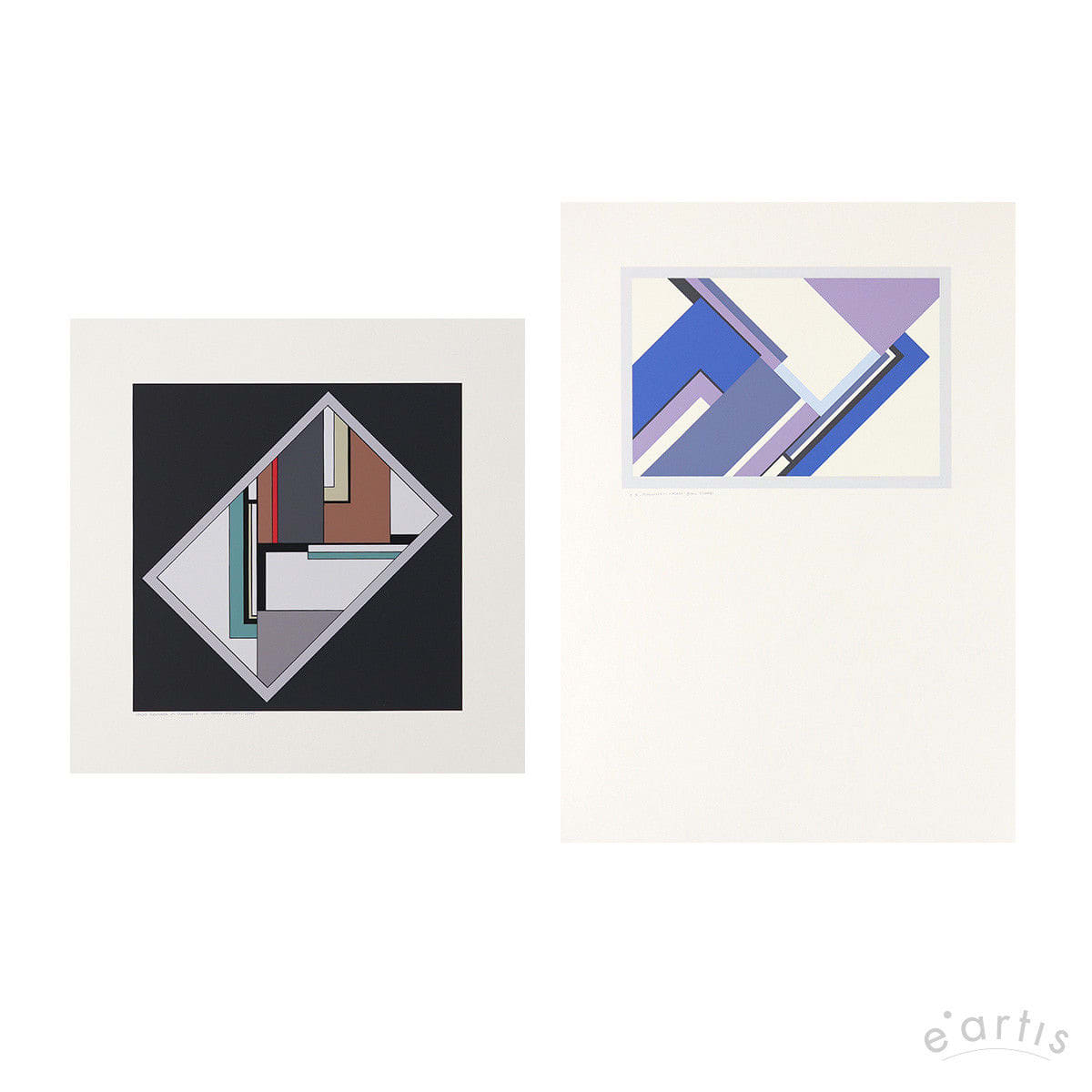 Rechteck im Quadrat II (mit rotem Akzent) und Konstruktiv violett-grau by Ludwig Ullmann 