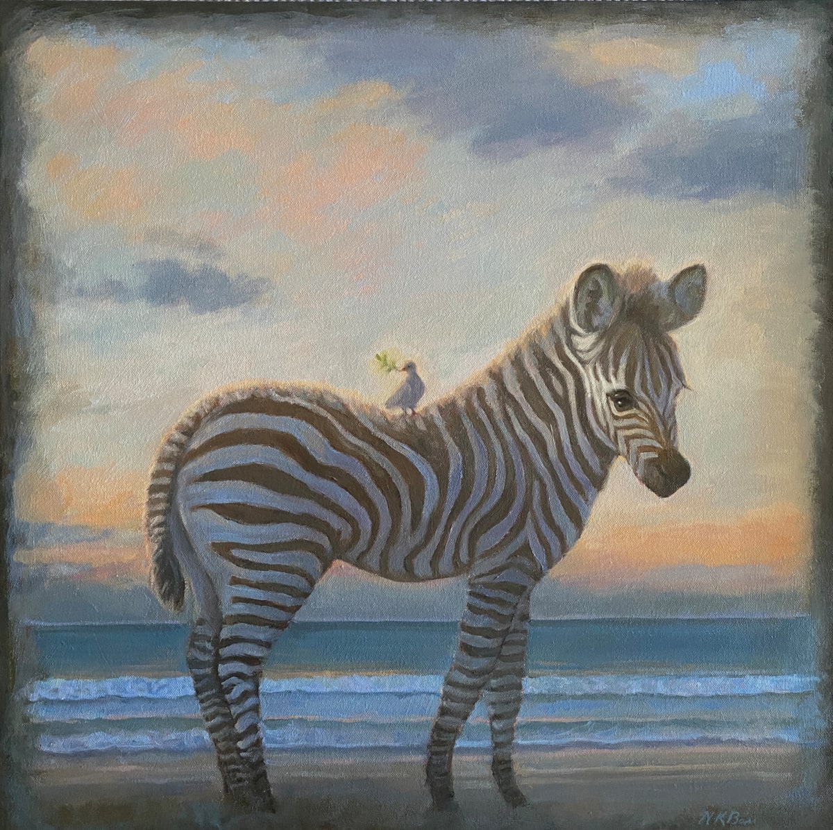 Zebra on the Beach with Dove 