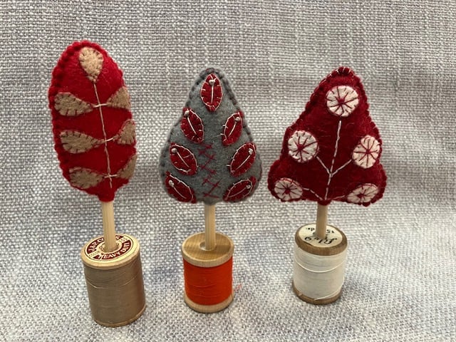 Wool Felt Trees - Red, White, Gray by Christine Shively Benjamin  Image: Wool Felt Trees, Red, White, Tan and Gray