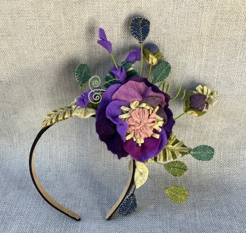 Lavender and Teal Wool Felt Flower Headband by Christine Shively Benjamin  Image: Full View