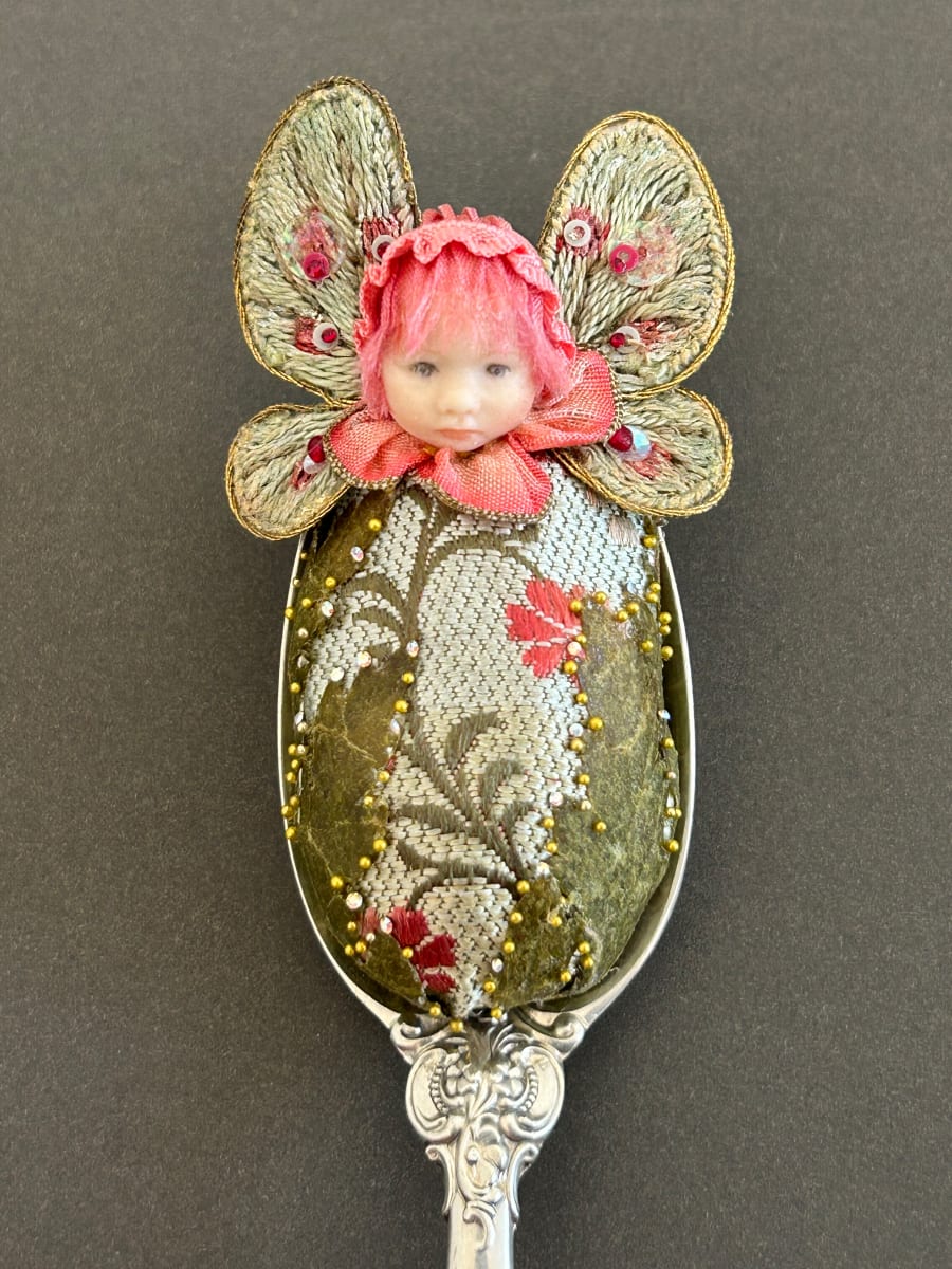 Sterling Silver Spoon Fairy Baby /  Red Blossom by Stephanie Blythe 
