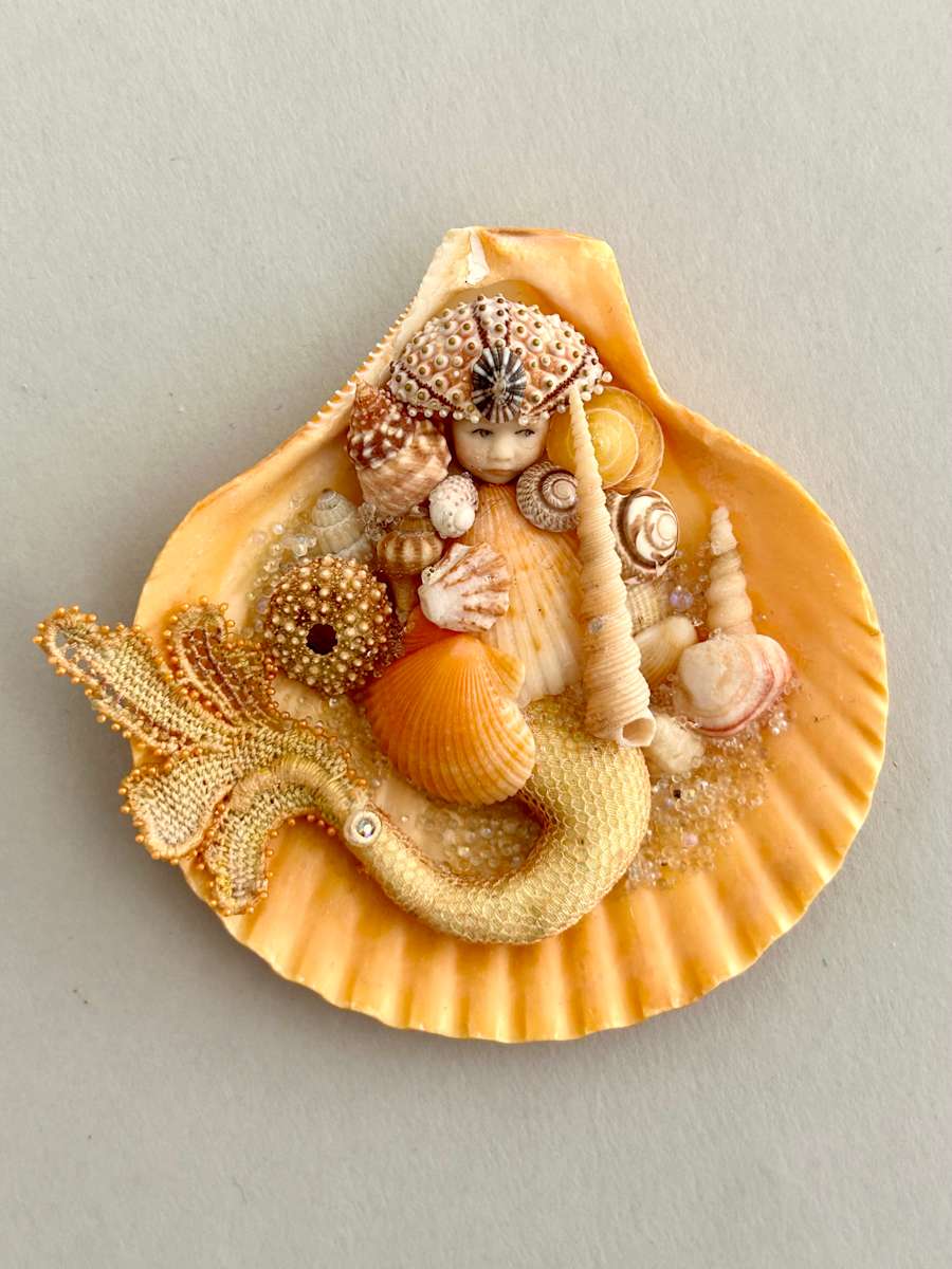 Small Orange Scallop Mini Merbaby by Stephanie Blythe, Image 7.