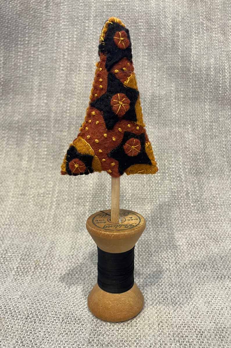 Halloween Felt tree on vintage spool by Christine Shively Benjamin  Image: Full view