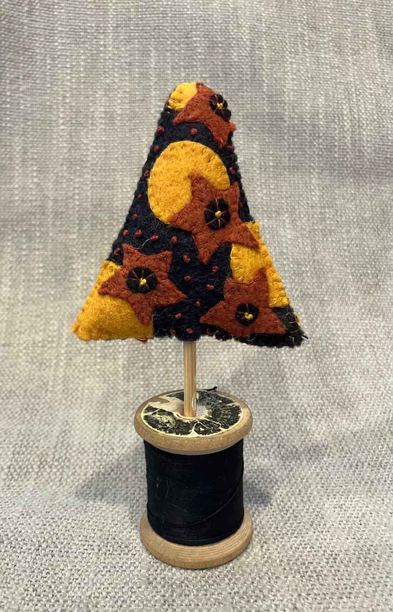 Halloween Felt tree on vintage spool by Christine Shively Benjamin  Image: Full view