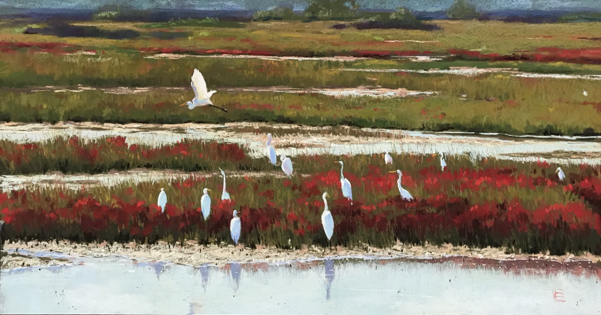 #2 Egrets and Muhly Grass Marsh by Lisa Gleim 