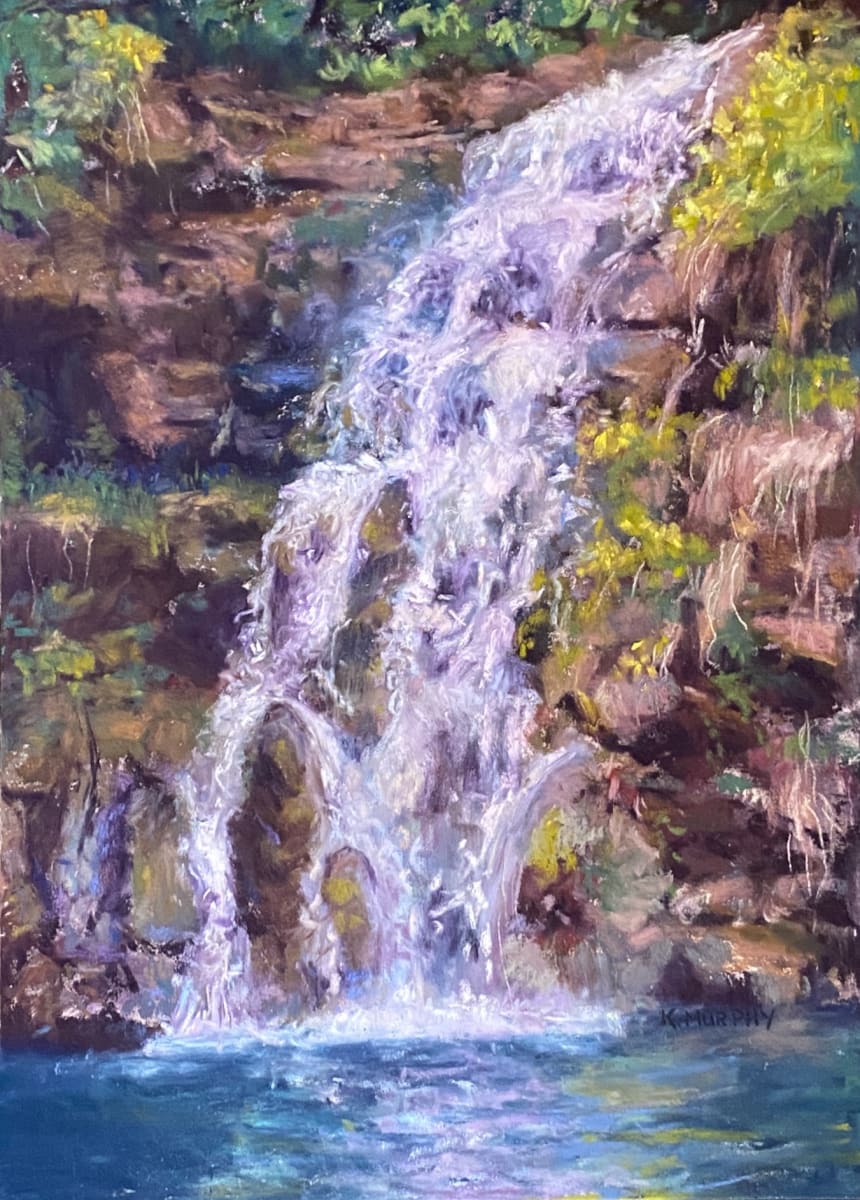 Hawaiian Waterfall by Kristin Murphy  Image: Hawaiian Waterfall is depicted in a soft pastel painting. 