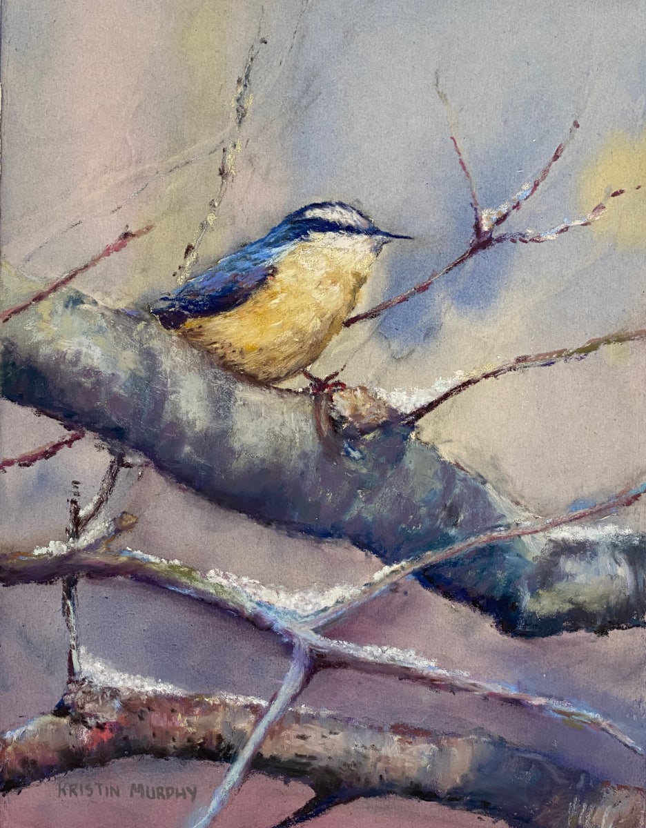 Glimmer of Winter by Kristin Murphy  Image: Glimmer of Winter features a Red-breasted Nuthatch