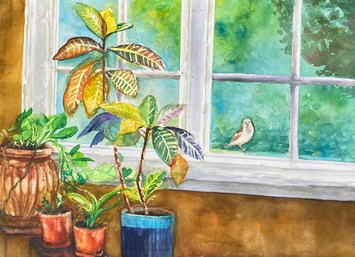 Morning Visitor by Kristin Murphy  Image: Original Watercolor painting by Kristin Murphy titled "Morning Visitor"