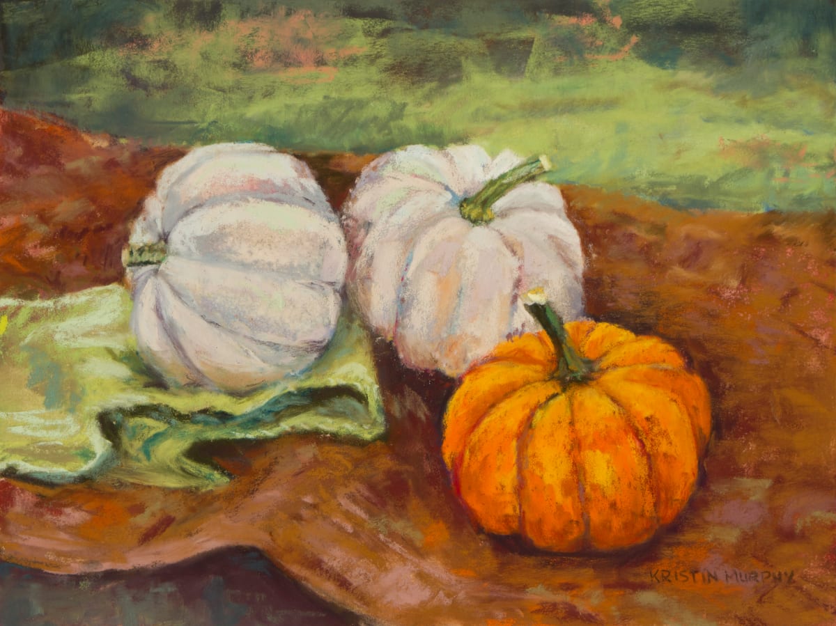 Baby Pumpkins by Kristin Murphy  Image: Pastel, still-life, painting of three Baby Pumpkins 