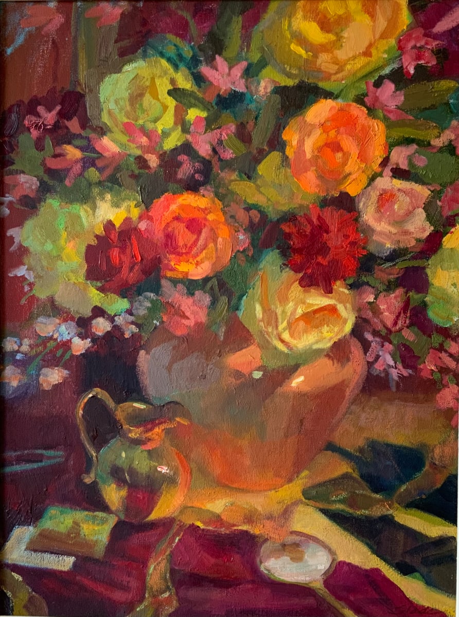 Roses with Brass Pitcher by Charlotte Slade Decker 