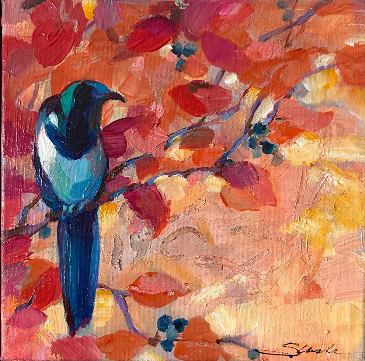 Magpie contemplation by Charlotte Slade Decker 