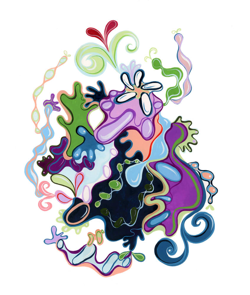 Boop  Image: A colorful, complex abstract, gouache painting.