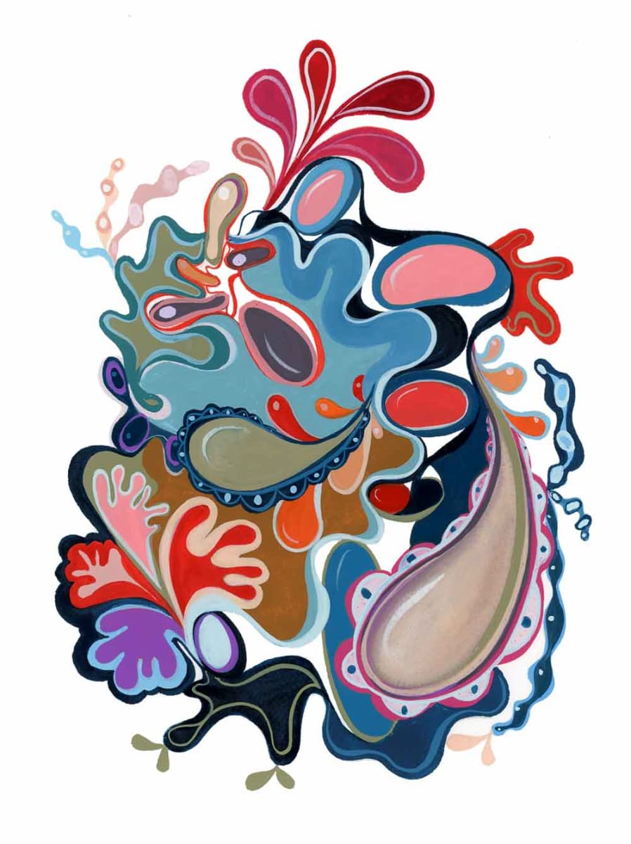 Paisley Daisley by Cynthia Mosser  Image: A complex, abstract gouache painting incorporating paisleys and organic shapes.