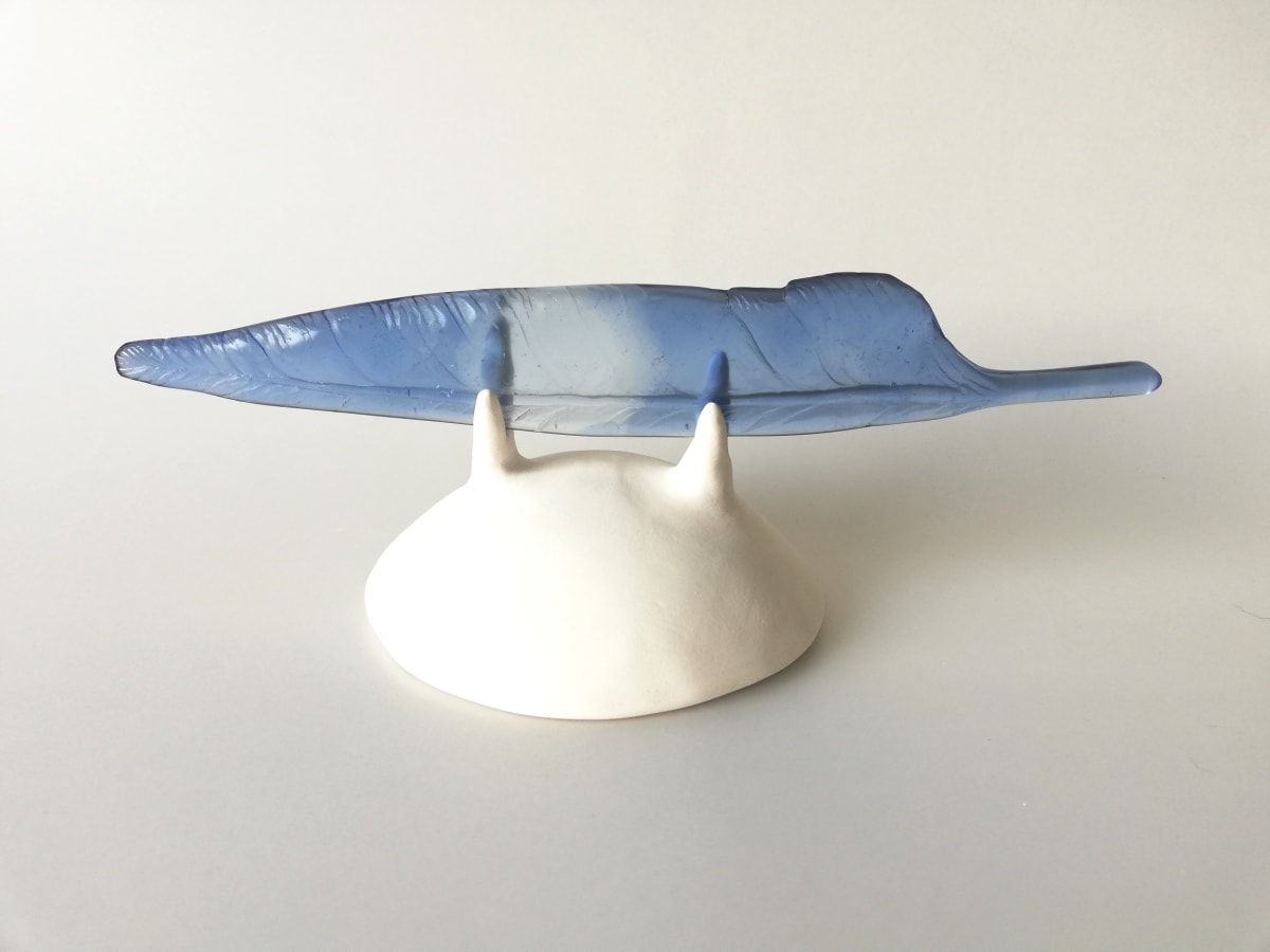 Feather I steel blue by Jo Richards Mixed Media Artist 