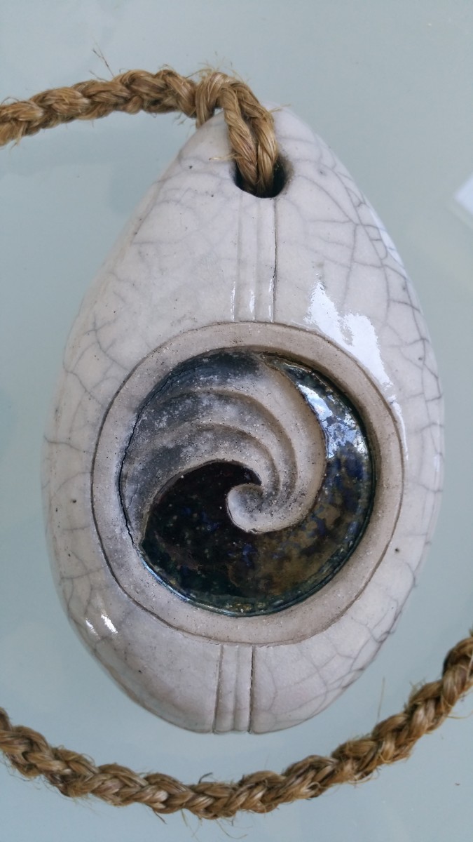 Raku hangi stone white by Jo Richards Mixed Media Artist 