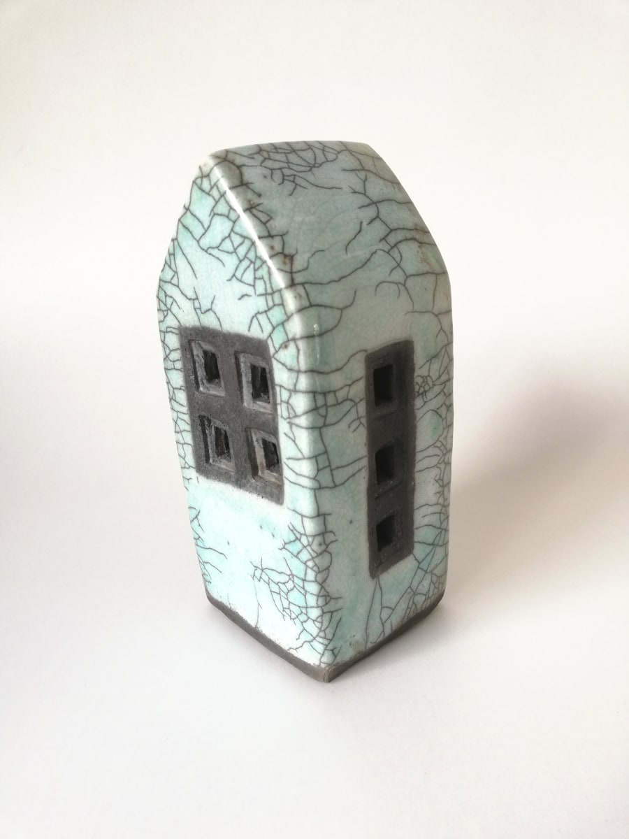 Raku House - sky blue by Jo Richards Hooker Mixed Media Artist 