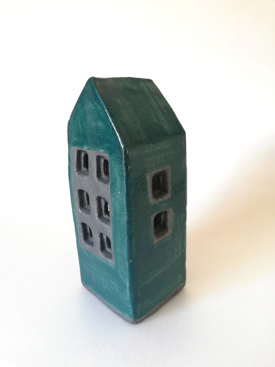 Raku House - teal by Jo Richards Hooker Artist 