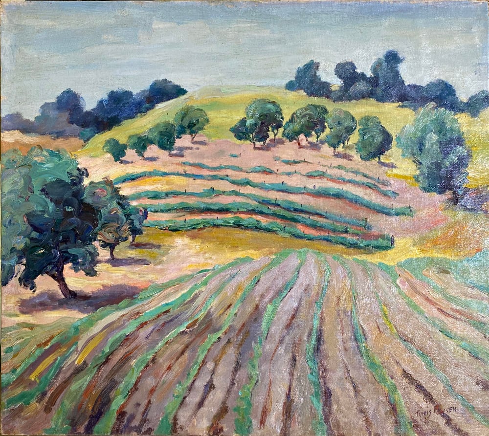Rolling farmland with Fruit Trellis and Furrows by Tunis Ponsen 