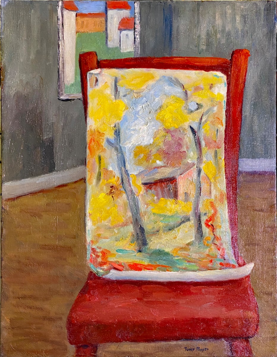 Painting on a Red Chair by Tunis Ponsen 