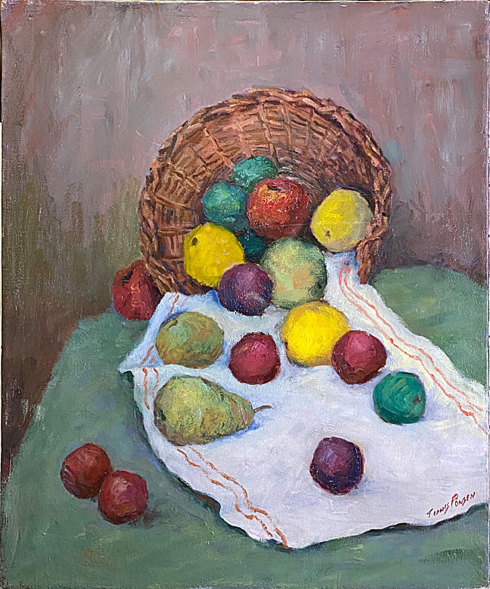 Still Life w Wicker Basket and fruit by Tunis Ponsen 