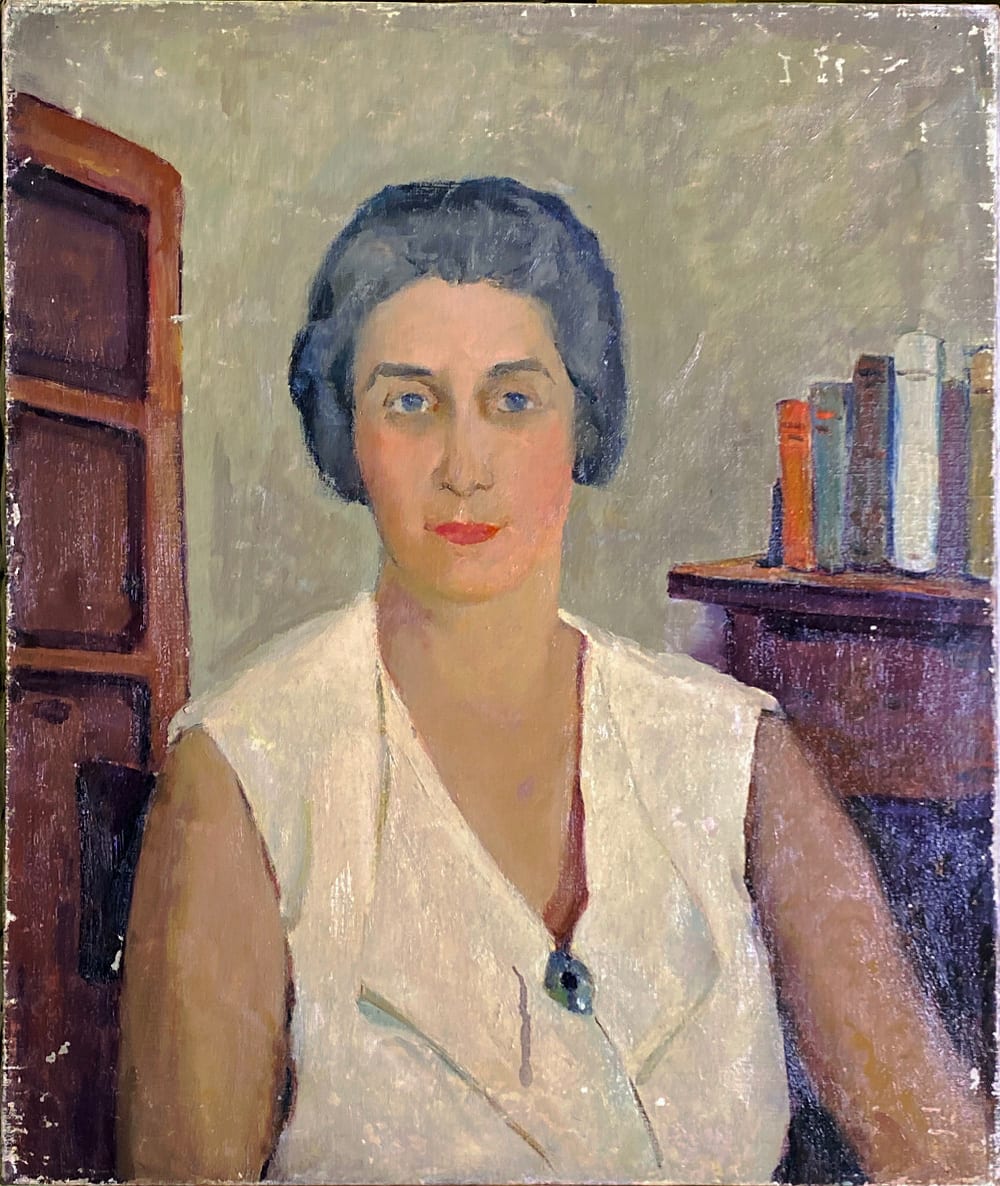 Portrait of Woman with white top and Brooch by Tunis Ponsen 