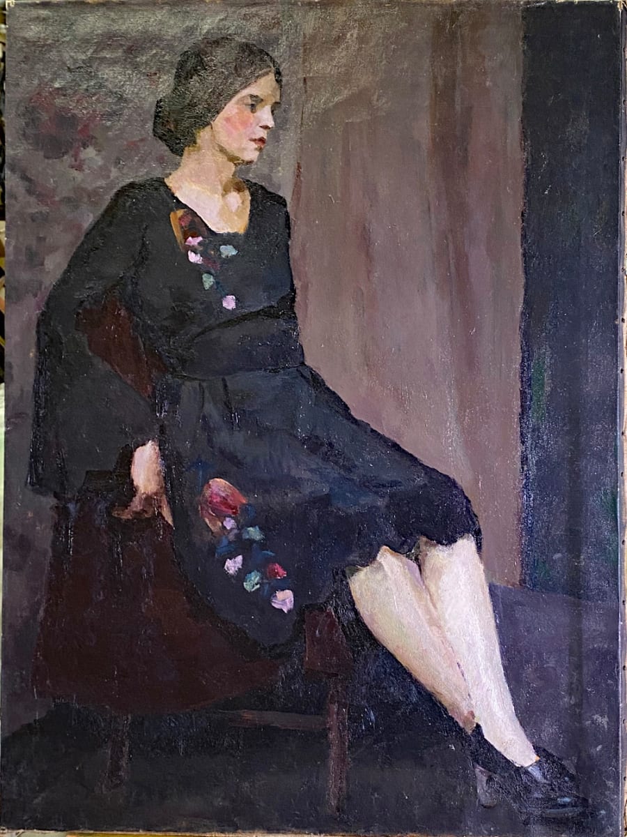 Woman in Black Dress w embroidered Flowers by Tunis Ponsen 